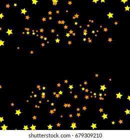 Star Falling Confetti Print. Vector Background for Birthday Party, Celebration. Dark Background With Gold  Stars.