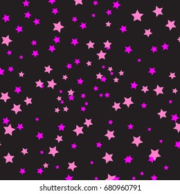 Star Falling Confetti Print. Vector Background for Birthday Party Celebration. Dark Background With Gold And Pink Stars.