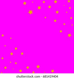 Star Falling Confetti Print. Vector Background for Birthday Party Celebration, Festival. Pink Background With Gold Stars.