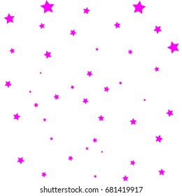 Star Falling Confetti Print. Vector Background for Birthday Party, Celebration, Festival. White Background With Pink Stars.
