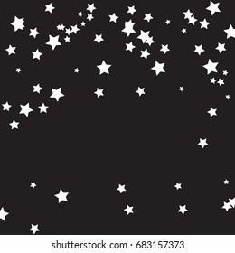 Star Falling Confetti Print. Vector Background for Birthday Party, Celebration. Dark Background With Sliver Stars.