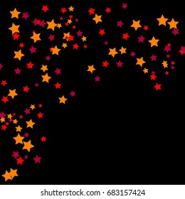 Star Falling Confetti Print. Vector Background for Birthday Party Celebration. Dark Background With Gold And Pink Stars.