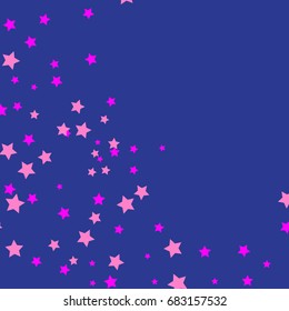 Star Falling Confetti Print. Vector Background for Birthday Party Celebration. Blue Background With Pink And Gold Stars.