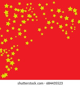 Star Falling Confetti Print. Vector Background for Birthday Party, Celebration, Festival. Red Background With Gold Stars.
