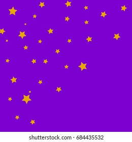 Star Falling Confetti Print. Vector Background for Birthday Party, Celebration, Festival. Purple Background with Golden Stars.