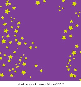 Star Falling Confetti Print. Vector Background for Birthday Party, Celebration, Festival. Purple Background With Gold Stars.