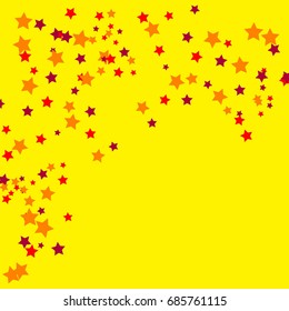 Star Falling Confetti Print. Vector Background for Birthday Party, Celebration, Festival. Yellow Background With Gold And Red Stars.