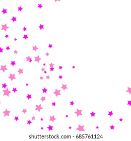 Star Falling Confetti Print. Vector Background for Birthday Party, Celebration, Festival. White Background With Pink And Purple Stars.