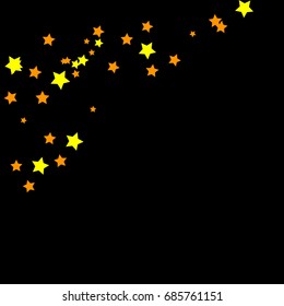 Star Falling Confetti Print. Vector Background for Birthday Party, Celebration. Dark Background With Gold  Stars.