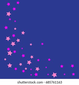 Star Falling Confetti Print. Vector Background for Birthday Party Celebration. Blue Background With Pink And Gold Stars.