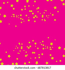 Star Falling Confetti Print. Vector Background for Birthday Party, Celebration, Festival. Pink Background With Gold Stars.