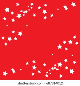 Star Falling Confetti Print. Vector Background for Birthday Party, Celebration, Festival. Red Background With Sliver Stars.