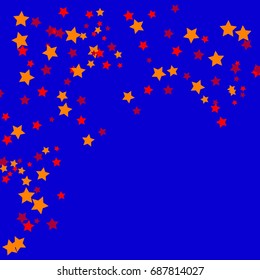 Star Falling Confetti Print. Vector Background for Birthday Party Celebration. Blue Background with Gold and Red Stars.