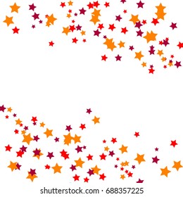 Star Falling Confetti Print. Vector Background for Birthday Party, Celebration, Festival. White Background With Gold And Red Stars.