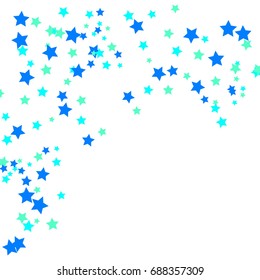 Star Falling Confetti Print. Vector Background for Birthday Party, Celebration, Festival. White Background With Blue And Green Stars.
