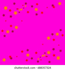 Star Falling Confetti Print. Vector Background for Birthday Party Celebration, Festival. Pink Background With Gold And Red Stars.
