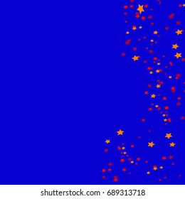 Star Falling Confetti Print. Vector Background for Birthday Party Celebration. Blue Background with Gold and Red Stars.