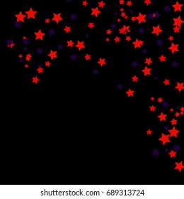 Star Falling Confetti Print. Vector Background for Birthday Party, Celebration.  Dark Background With Blue  And Red Stars.