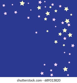 Star Falling Confetti Print. Vector Background for Birthday Party, Celebration, Festival. Blue Background with Sliver Stars.