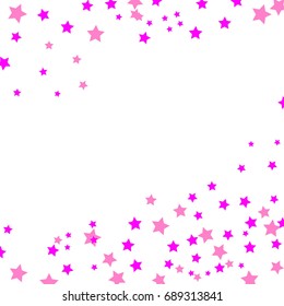 Star Falling Confetti Print. Vector Background for Birthday Party, Celebration, Festival. White Background With Pink And Purple Stars.