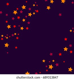 Star Falling Confetti Print. Vector Background for Birthday Party, Celebration. Purple Background With Gold And Pink Stars.