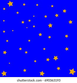 Star Falling Confetti Print. Vector Background for Birthday Party, Celebration, Festival. Blue Background With Gold Stars.
