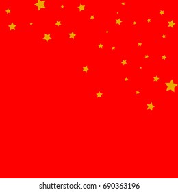 Star Falling Confetti Print. Vector Background for Birthday Party Celebration, Festival. Red Background With Gold Stars