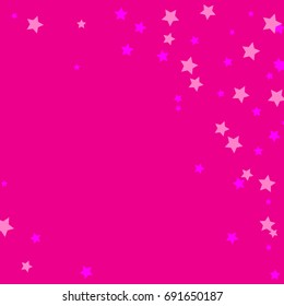 Star Falling Confetti Print. Vector Background for Birthday Party Celebration, Festival. Pink Background With Gold And Pink Stars.