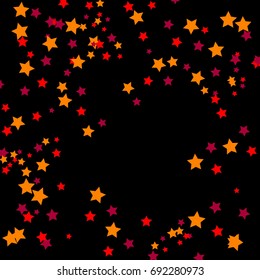 Star Falling Confetti Print. Vector Background for Birthday Party Celebration. Dark Background With Gold And Pink Stars.