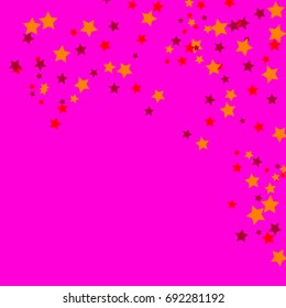 Star Falling Confetti Print. Vector Background for Birthday Party Celebration, Festival. Pink Background With Gold And Red Stars.