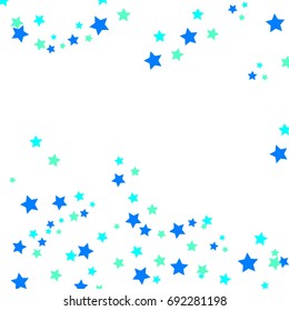 Star Falling Confetti Print. Vector Background for Birthday Party, Celebration, Festival. White Background With Blue And Green Stars.