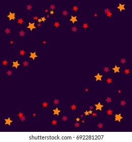Star Falling Confetti Print. Vector Background for Birthday Party, Celebration. Purple Background With Gold And Pink Stars.