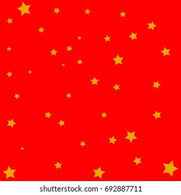 Star Falling Confetti Print. Vector Background for Birthday Party Celebration, Festival. Red Background With Gold Stars