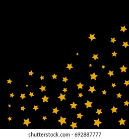 Star Falling Confetti Print. Vector Background for Birthday Party Celebration, Festival. Dark Background With Gold Stars.