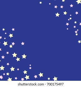 Star Falling Confetti Print. Vector Background for Birthday Party, Celebration, Festival. Blue Background with Sliver Stars.