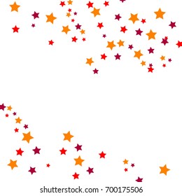 Star Falling Confetti Print. Vector Background for Birthday Party, Celebration, Festival. White Background With Gold And Red Stars.
