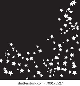 Star Falling Confetti Print. Vector Background for Birthday Party, Celebration. Dark Background With Sliver Stars.