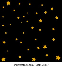 Star Falling Confetti Print. Vector Background for Birthday Party Celebration, Festival. Dark Background With Gold Stars.
