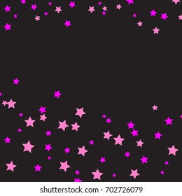 Star Falling Confetti Print. Vector Background for Birthday Party, Celebration, Festival. Dark Background With Pink  Stars.