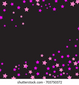 Star Falling Confetti Print. Vector Background for Birthday Party Celebration. Dark Background With Gold And Pink Stars.
