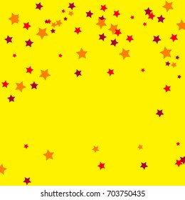 Star Falling Confetti Print. Vector Background for Birthday Party, Celebration, Festival. Yellow Background With Gold And Red Stars.