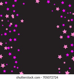 Star Falling Confetti Print. Vector Background for Birthday Party Celebration. Dark Background With Gold And Pink Stars.