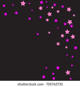 Star Falling Confetti Print. Vector Background for Birthday Party Celebration. Dark Background With Gold And Pink Stars.