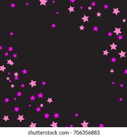 Star Falling Confetti Print. Vector Background for Birthday Party Celebration. Dark Background With Gold And Pink Stars.