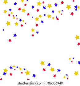 Star Falling Confetti Print. Vector Background for Birthday Party, Celebration, Festival. White Background With Blue And Green Stars.