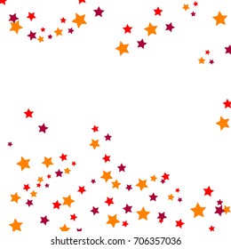 Star Falling Confetti Print. Vector Background for Birthday Party, Celebration, Festival. White Background With Gold And Red Stars.
