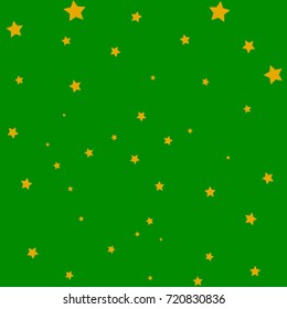 Star Falling Confetti Print. Vector Background for Birthday Party, Celebration, Festival. Green Background With Gold Stars.