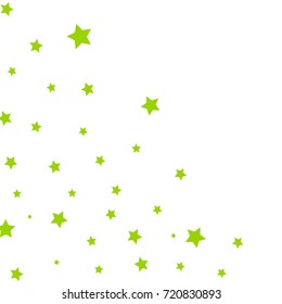 Star Falling Confetti Print. Vector Background for Birthday Party Celebration, Festival. White Background With Tiny Green Stars.