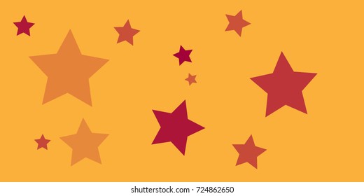 Star Falling Confetti Print. Vector Background for Birthday Party, Celebration, Festival. Vector illustration. Perfect For Logo, Banner, Icon. Orange Background With Red Stars.