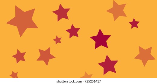 Star Falling Confetti Print. Vector Background for Birthday Party, Celebration, Festival. Vector illustration. Perfect For Logo, Banner, Icon. Orange Background With Red Stars.